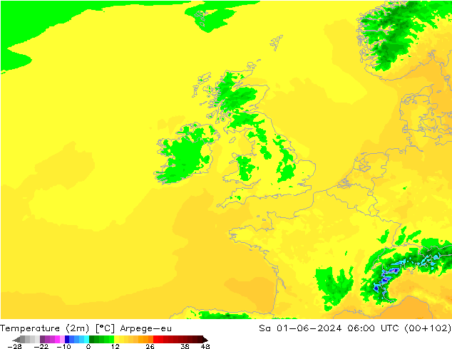 Sıcaklık Haritası (2m) Arpege-eu Cts 01.06.2024 06 UTC