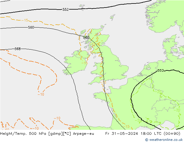 Height/Temp. 500 hPa Arpege-eu Fr 31.05.2024 18 UTC