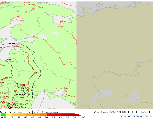 Max. wind velocity Arpege-eu Fr 31.05.2024 18 UTC