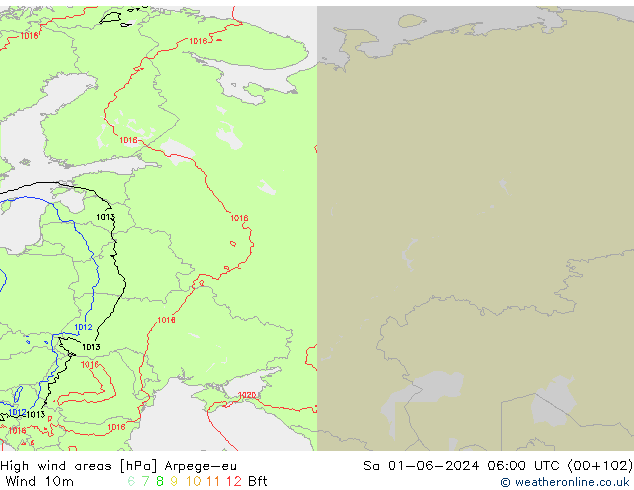 High wind areas Arpege-eu Sa 01.06.2024 06 UTC