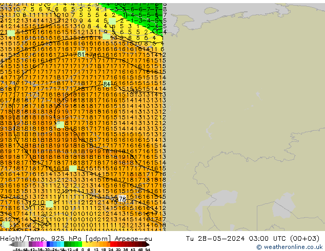 Yükseklik/Sıc. 925 hPa Arpege-eu Sa 28.05.2024 03 UTC