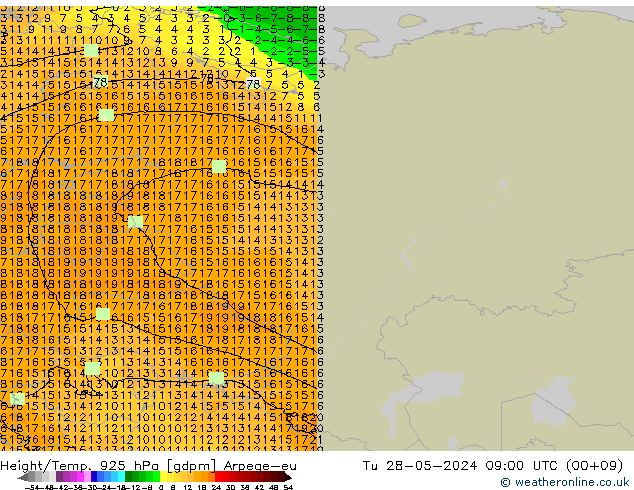 Height/Temp. 925 hPa Arpege-eu Út 28.05.2024 09 UTC