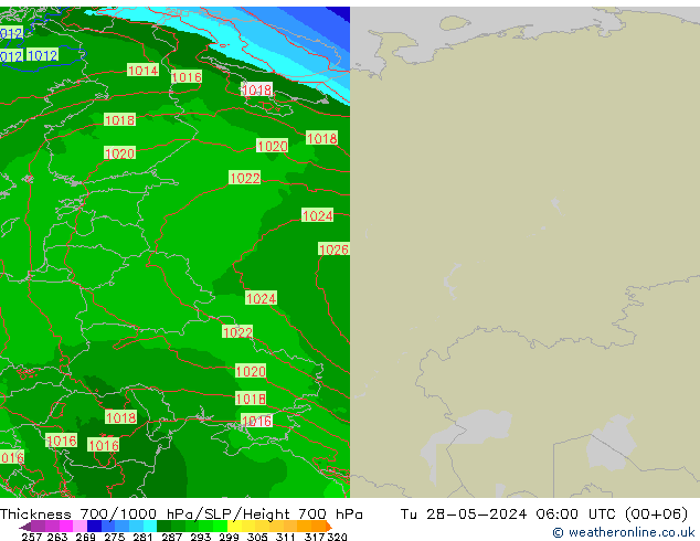 Dikte700-1000 hPa Arpege-eu di 28.05.2024 06 UTC