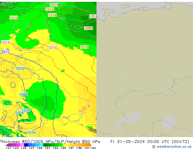 Thck 850-1000 гПа Arpege-eu пт 31.05.2024 00 UTC