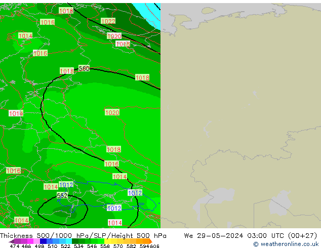 500-1000 hPa Kalınlığı Arpege-eu Çar 29.05.2024 03 UTC