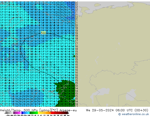 Yükseklik/Sıc. 500 hPa Arpege-eu Çar 29.05.2024 06 UTC