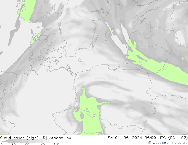 Cloud cover (high) Arpege-eu Sa 01.06.2024 06 UTC