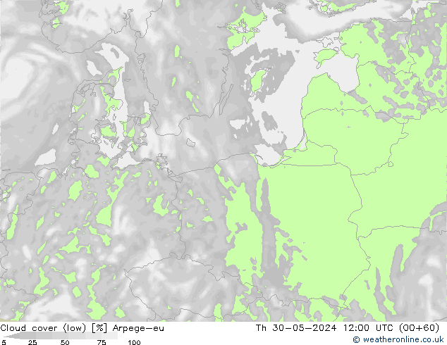 nízká oblaka Arpege-eu Čt 30.05.2024 12 UTC