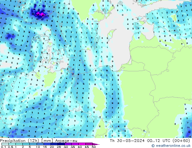 Yağış (12h) Arpege-eu Per 30.05.2024 12 UTC