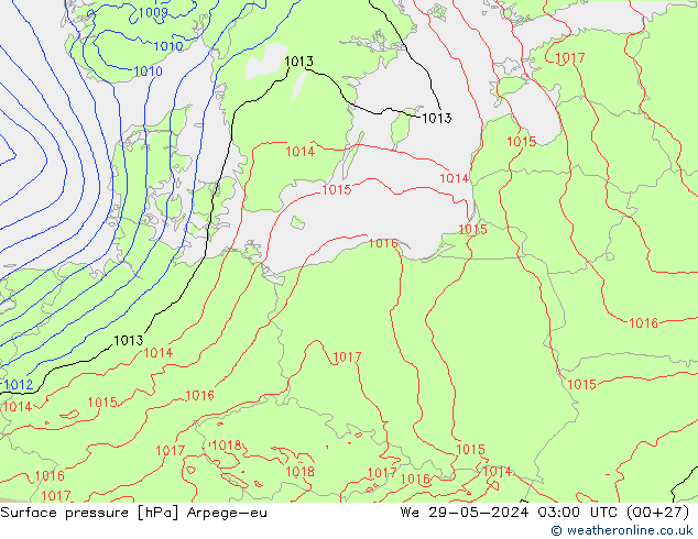 Pressione al suolo Arpege-eu mer 29.05.2024 03 UTC