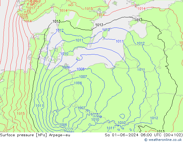 Surface pressure Arpege-eu Sa 01.06.2024 06 UTC