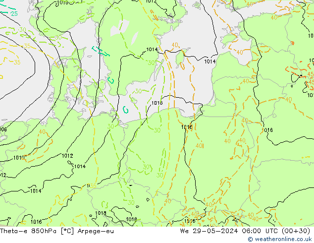 Theta-e 850hPa Arpege-eu St 29.05.2024 06 UTC