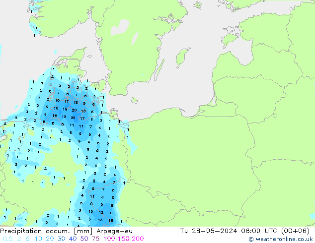 Précipitation accum. Arpege-eu mar 28.05.2024 06 UTC