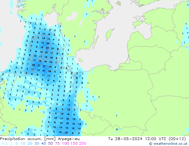 Precipitation accum. Arpege-eu Tu 28.05.2024 12 UTC