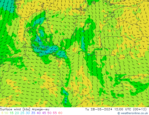 Surface wind Arpege-eu Tu 28.05.2024 12 UTC