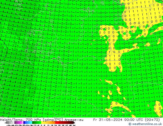 Height/Temp. 700 hPa Arpege-eu pt. 31.05.2024 00 UTC