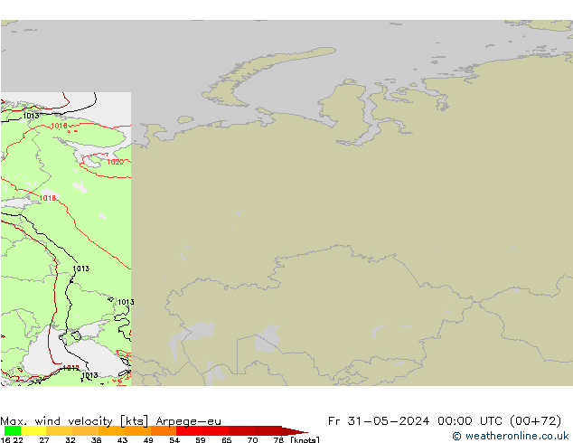 Max. wind velocity Arpege-eu пт 31.05.2024 00 UTC