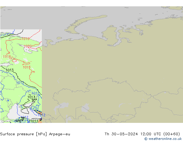 Pressione al suolo Arpege-eu gio 30.05.2024 12 UTC