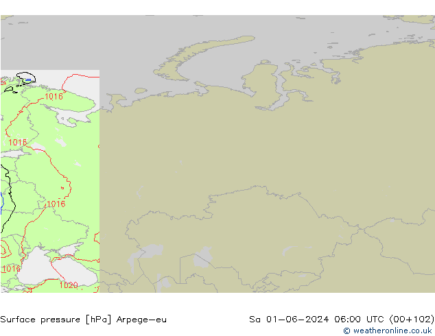 Presión superficial Arpege-eu sáb 01.06.2024 06 UTC