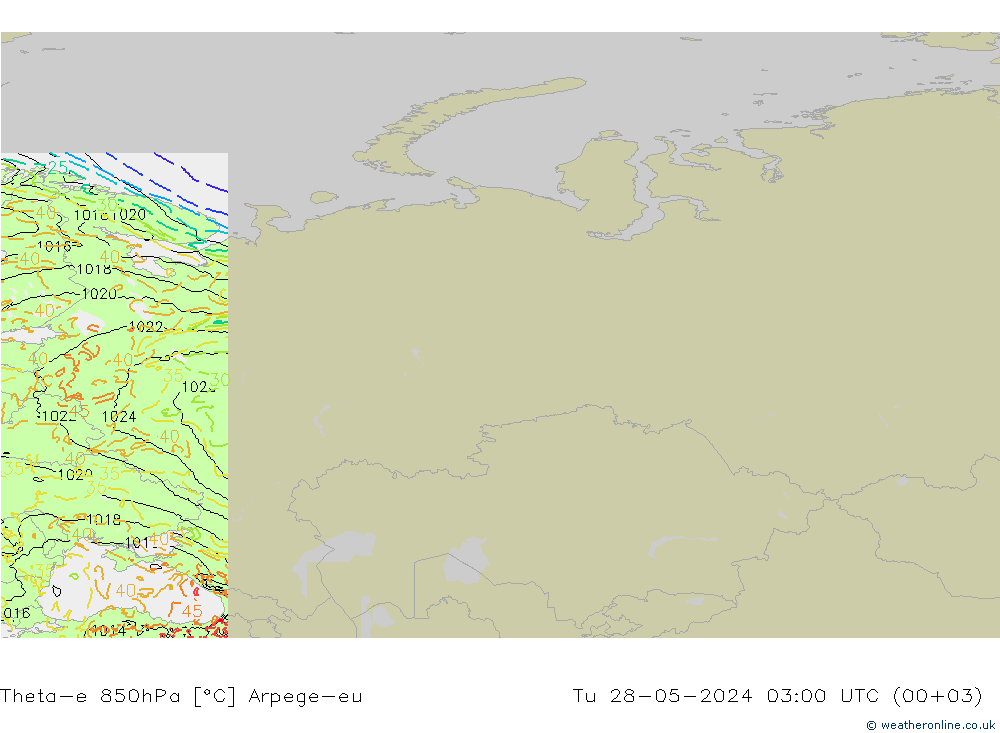 Theta-e 850hPa Arpege-eu  28.05.2024 03 UTC