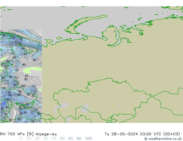 RH 700 hPa Arpege-eu  28.05.2024 03 UTC