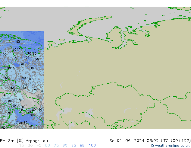 RH 2m Arpege-eu Sa 01.06.2024 06 UTC