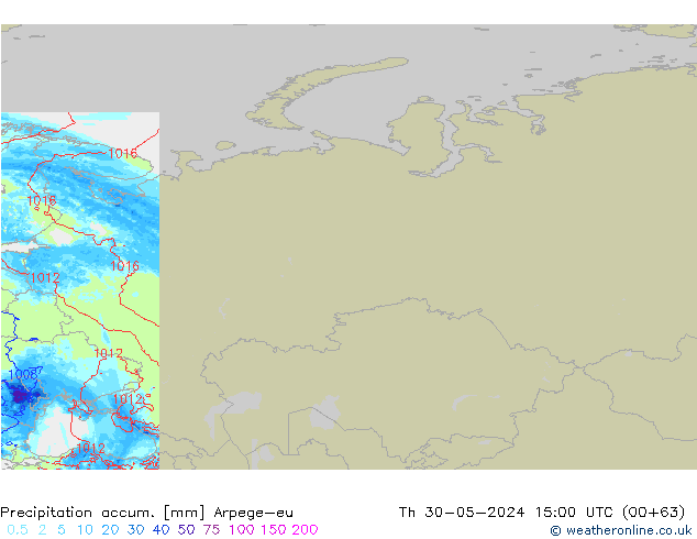 Precipitation accum. Arpege-eu чт 30.05.2024 15 UTC
