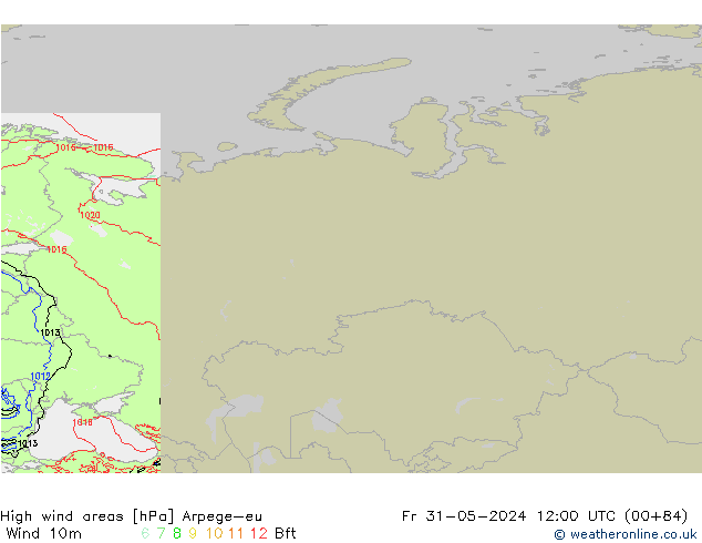 High wind areas Arpege-eu  31.05.2024 12 UTC
