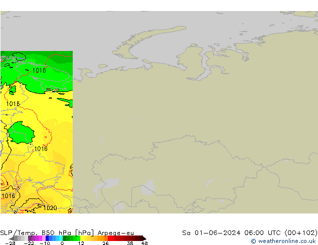 SLP/Temp. 850 hPa Arpege-eu So 01.06.2024 06 UTC