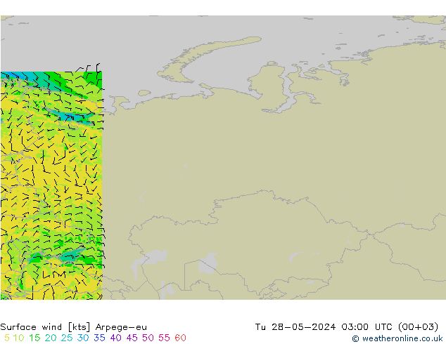 wiatr 10 m Arpege-eu wto. 28.05.2024 03 UTC