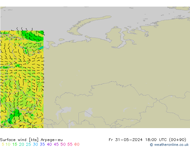 Rüzgar 10 m Arpege-eu Cu 31.05.2024 18 UTC