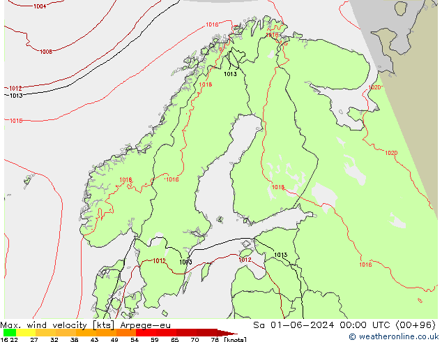 Max. wind velocity Arpege-eu so. 01.06.2024 00 UTC