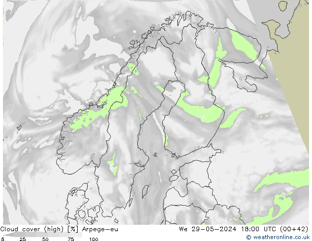 Cloud cover (high) Arpege-eu We 29.05.2024 18 UTC