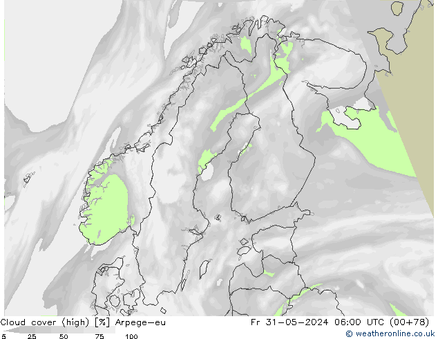 Cloud cover (high) Arpege-eu Fr 31.05.2024 06 UTC