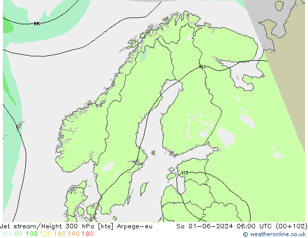 Jet stream/Height 300 hPa Arpege-eu Sa 01.06.2024 06 UTC