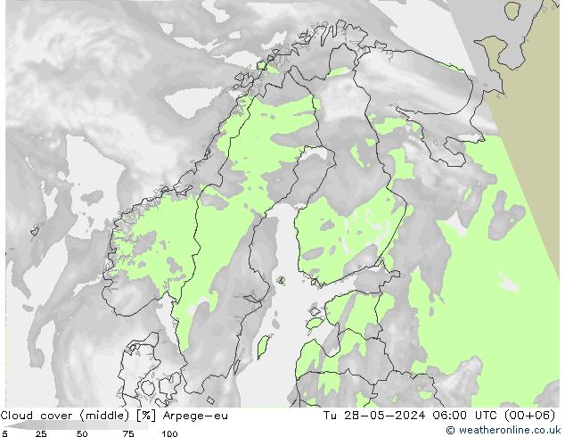 oblačnosti uprostřed Arpege-eu Út 28.05.2024 06 UTC