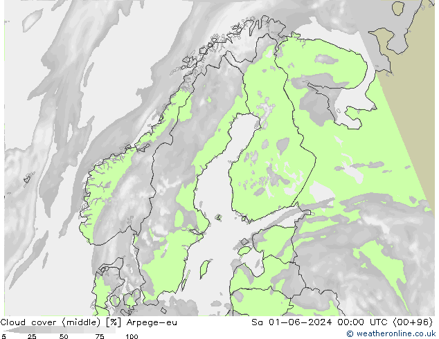 Cloud cover (middle) Arpege-eu Sa 01.06.2024 00 UTC