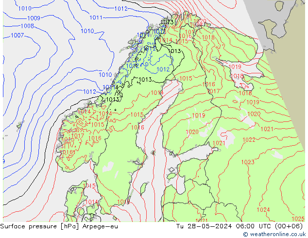 Atmosférický tlak Arpege-eu Út 28.05.2024 06 UTC