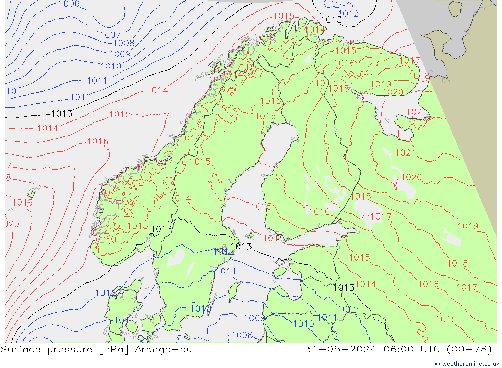 Atmosférický tlak Arpege-eu Pá 31.05.2024 06 UTC