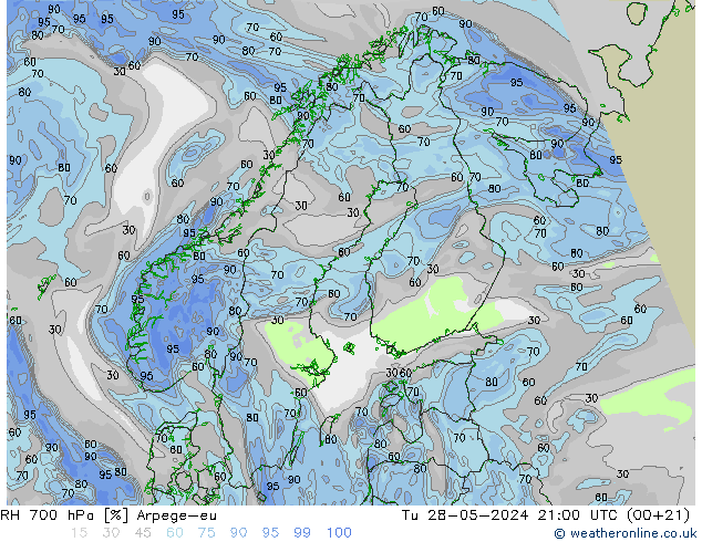 RH 700 hPa Arpege-eu  28.05.2024 21 UTC