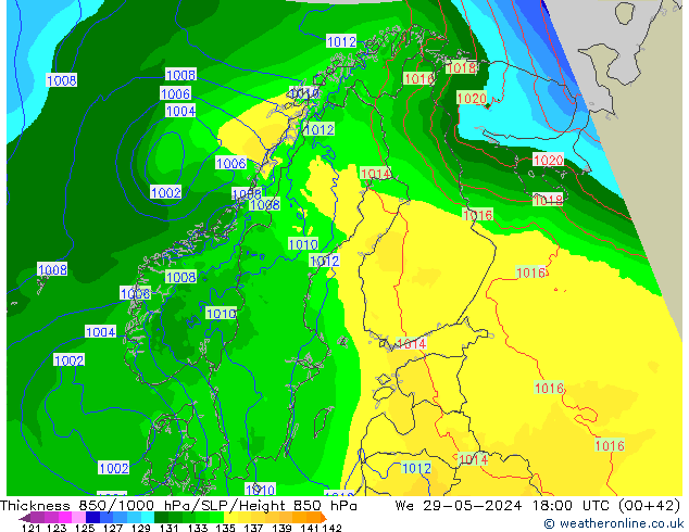 Schichtdicke 850-1000 hPa Arpege-eu Mi 29.05.2024 18 UTC