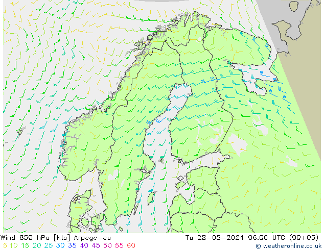 Wind 850 hPa Arpege-eu Di 28.05.2024 06 UTC