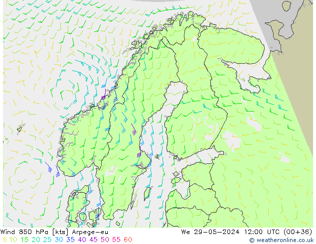 Wind 850 hPa Arpege-eu We 29.05.2024 12 UTC