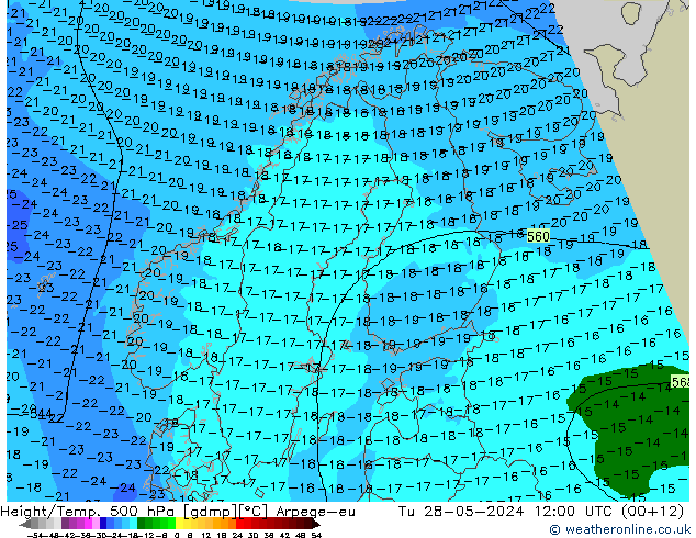 Hoogte/Temp. 500 hPa Arpege-eu di 28.05.2024 12 UTC