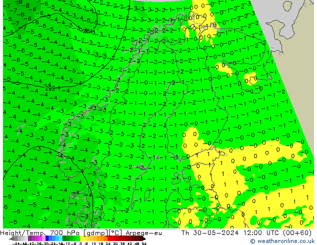 Yükseklik/Sıc. 700 hPa Arpege-eu Per 30.05.2024 12 UTC