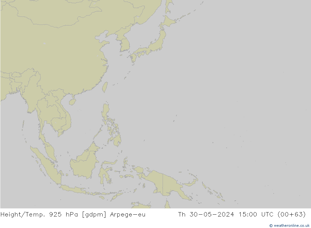 Géop./Temp. 925 hPa Arpege-eu jeu 30.05.2024 15 UTC