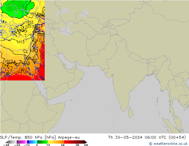 SLP/Temp. 850 hPa Arpege-eu jue 30.05.2024 06 UTC