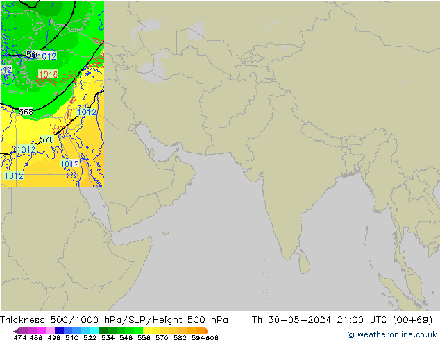 Thck 500-1000гПа Arpege-eu чт 30.05.2024 21 UTC