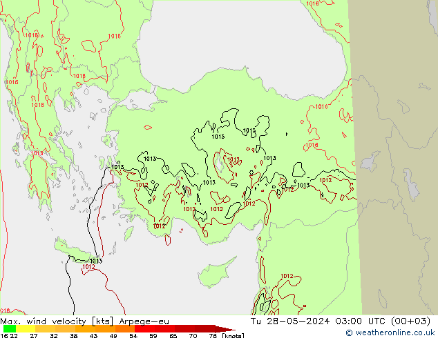 Max. wind velocity Arpege-eu вт 28.05.2024 03 UTC