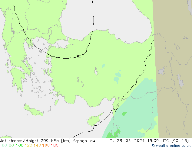 Jet stream/Height 300 hPa Arpege-eu Út 28.05.2024 15 UTC